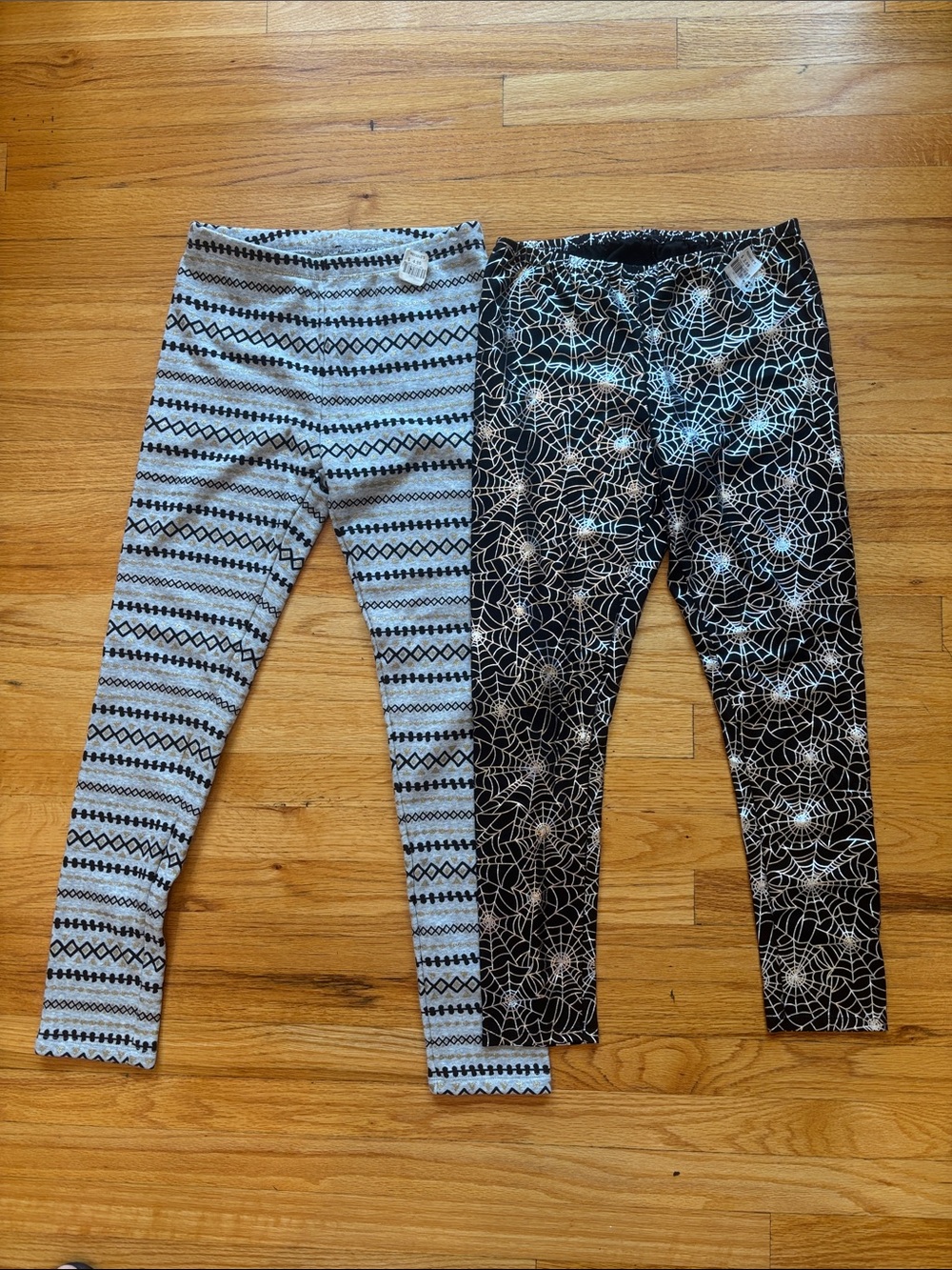 Kids Black Spiderweb Leggings and Gray Patterned Leggings - Pack of 2